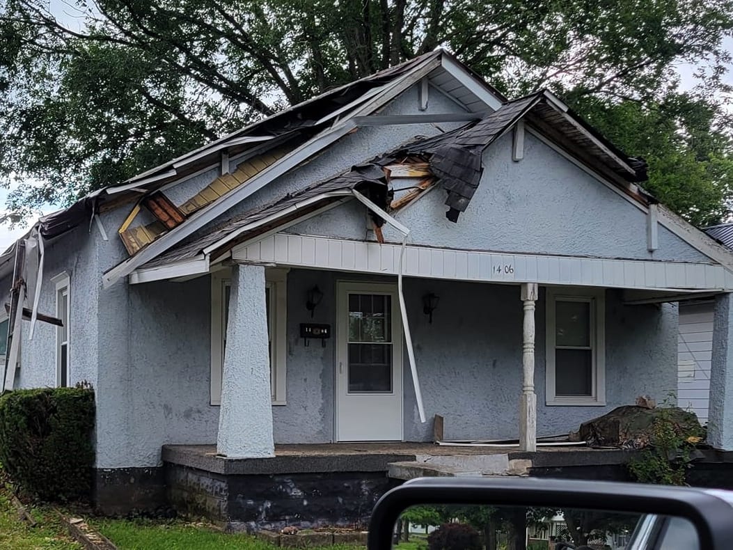 A home in Clinton that has suffered storm damage.